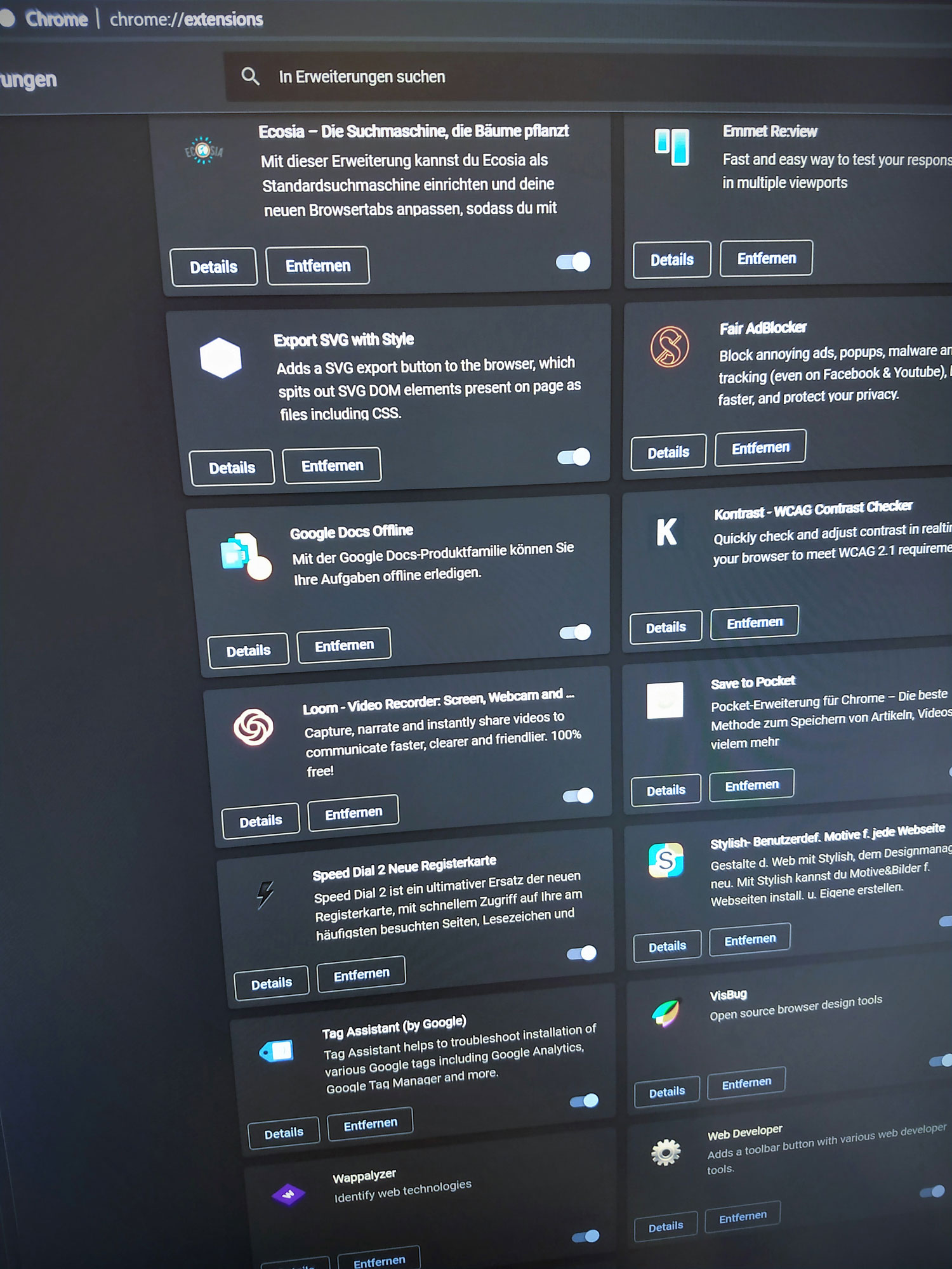 Screenshot von Chrome Extensions für die Webentwicklung